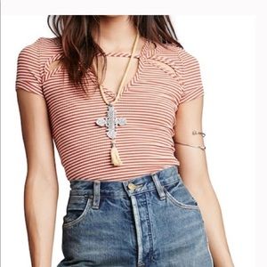 Free People Frenchie Striped Ribbed Tee size Med